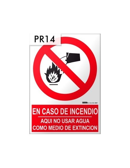 Señal de no usar agua en caso de incendio